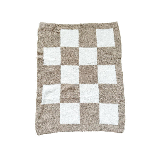 Minis Plush Blanket- Taupe Checkered