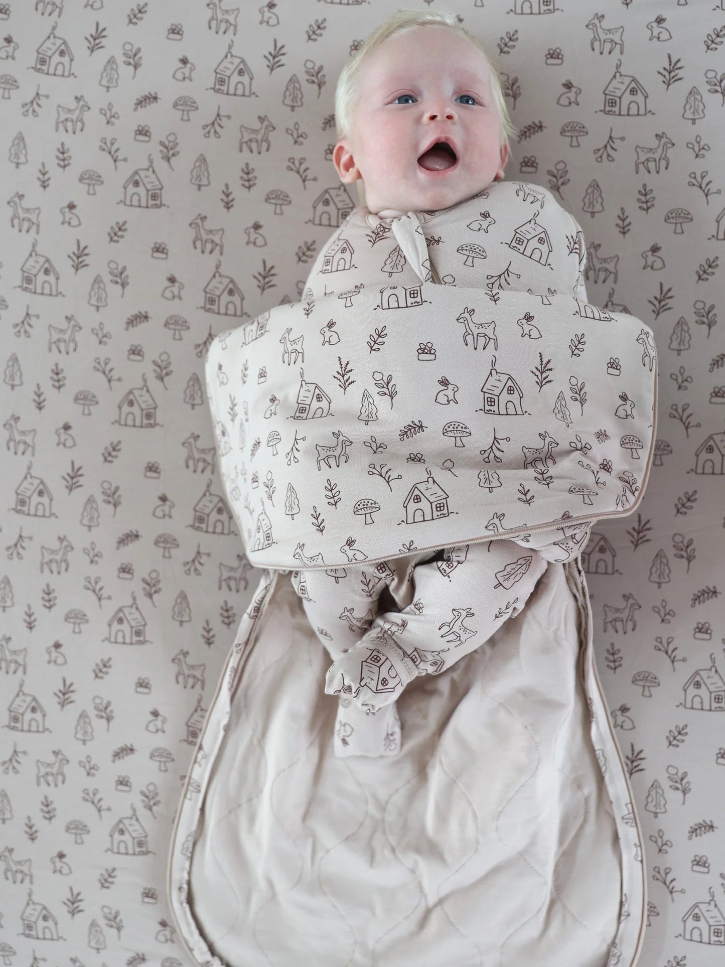 swaddle sleep sack, animal and nature pattern