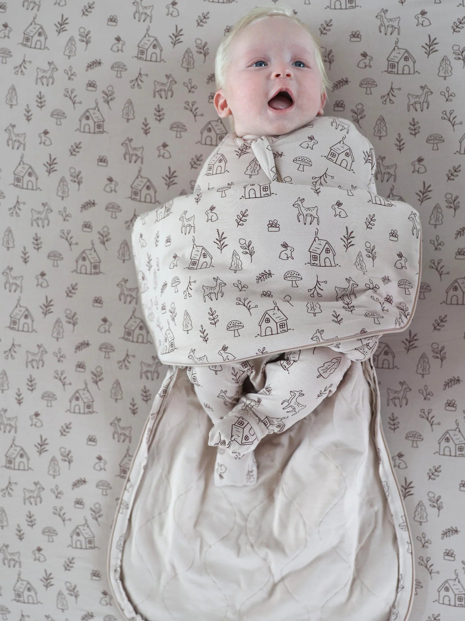 swaddle sleep sack, animal and nature pattern
