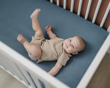 Load image into Gallery viewer, Dusty Blue Bamboo Stretch Crib Sheet
