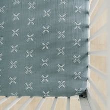 Load image into Gallery viewer, Blue X Crib Sheet Freshly Picked + Mebie Baby
